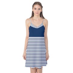 Horizontal Stripes Blue White Line Camis Nightgown by Mariart