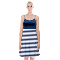 Horizontal Stripes Blue White Line Spaghetti Strap Velvet Dress by Mariart