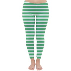 Horizontal Stripes Green Classic Winter Leggings by Mariart