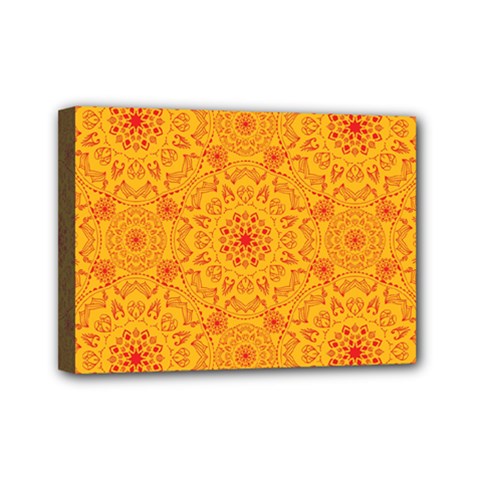 Solar Mandala  Orange Rangoli  Mini Canvas 7  X 5  (stretched) by bunart