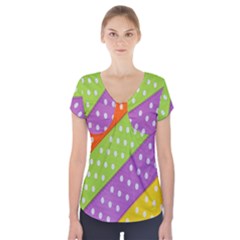 Colorful Easter Ribbon Background Short Sleeve Front Detail Top by Simbadda