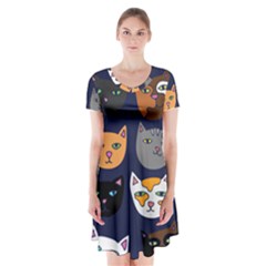 Cat  Short Sleeve V-neck Flare Dress by BubbSnugg