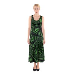 Fractal Drawing Green Spirals Sleeveless Maxi Dress by Simbadda