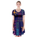 A Colorful Modern Illustration For Lovers Short Sleeve V-neck Flare Dress View1