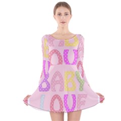 Pink Baby Love Text In Colorful Polka Dots Long Sleeve Velvet Skater Dress by Simbadda