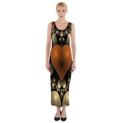 Fractal Of A Red Heart Surrounded By Beige Ball Fitted Maxi Dress by Simbadda