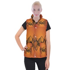 Transparent Waves Wave Orange Women s Button Up Puffer Vest by Mariart