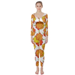 Colorful Stylized Floral Pattern Long Sleeve Catsuit by dflcprintsclothing