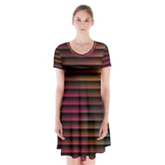 Colorful Venetian Blinds Effect Short Sleeve V-neck Flare Dress by Simbadda