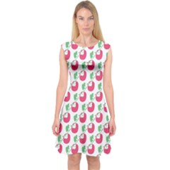 Fruit Pink Green Mangosteen Capsleeve Midi Dress by Mariart