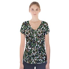 Camouflaged Seamless Pattern Abstract Short Sleeve Front Detail Top by Nexatart