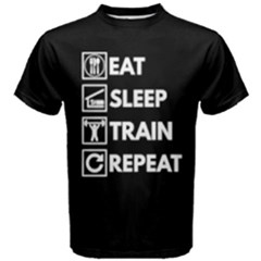 Black & White Eat Sleep Train Repeat Men s Cotton Tee by ThinkOutisdeTheBox