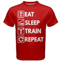 Red & White Eat Sleep Train Repeat Men s Cotton Tee by ThinkOutisdeTheBox