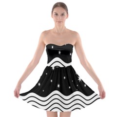 Black And White Waves And Stars Abstract Backdrop Clipart Strapless Bra Top Dress by Nexatart