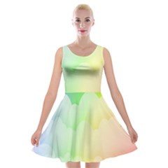 Cloud Blue Sky Rainbow Pink Yellow Green Red White Wave Velvet Skater Dress by Mariart