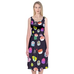 Japanese Food Sushi Fish Midi Sleeveless Dress by Mariart