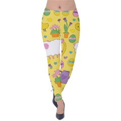 Cute Easter Pattern Velvet Leggings by Valentinaart