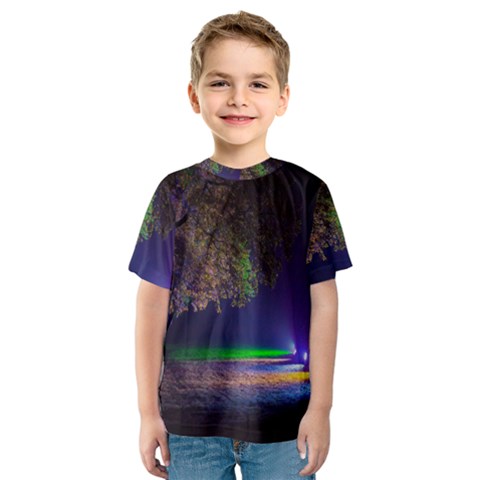 Illuminated Trees At Night Kids  Sport Mesh Tee by Nexatart