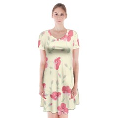 Seamless Flower Pattern Short Sleeve V-neck Flare Dress by TastefulDesigns