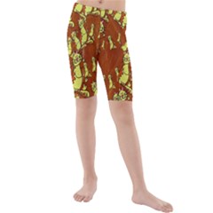 Cartoon Grunge Cat Wallpaper Background Kids  Mid Length Swim Shorts by Nexatart