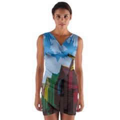 Brightly Colored Dressing Huts Wrap Front Bodycon Dress by Nexatart