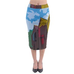 Brightly Colored Dressing Huts Midi Pencil Skirt by Nexatart