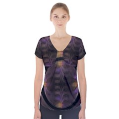 Wallpaper With Fractal Black Ring Short Sleeve Front Detail Top by Nexatart