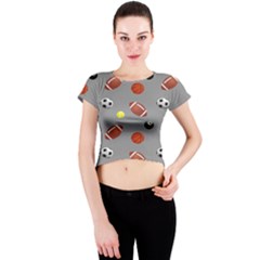 Balltiled Grey Ball Tennis Football Basketball Billiards Crew Neck Crop Top by Mariart