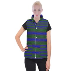 Diamond Alt Blue Green Woven Fabric Women s Button Up Puffer Vest by Mariart