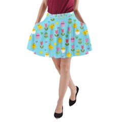 Easter - Chick And Tulips A-line Pocket Skirt by Valentinaart