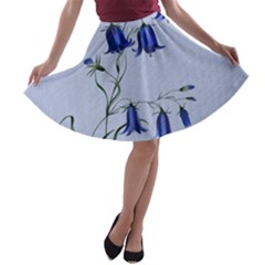 Floral Blue Bluebell Flowers Watercolor Painting A-line Skater Skirt by Nexatart