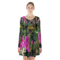 Hatha Yoga On Flowers Long Sleeve Velvet V-neck Dress by StandAndStare