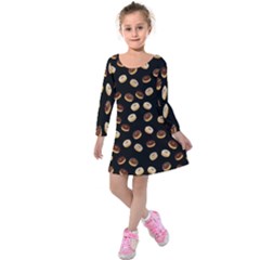 Donuts Pattern Kids  Long Sleeve Velvet Dress by Valentinaart