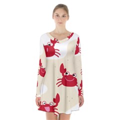 Sand Animals Red Crab Long Sleeve Velvet V-neck Dress by Mariart