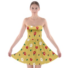 Tulip Sunflower Sakura Flower Floral Red White Leaf Green Strapless Bra Top Dress by Mariart