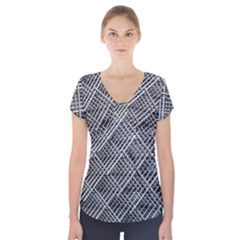 Pattern Metal Pipes Grid Short Sleeve Front Detail Top by Nexatart