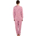 Pink background with white hearts on lines Hooded Jumpsuit (Ladies)  View2