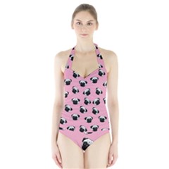 Pug Dog Pattern Halter Swimsuit by Valentinaart