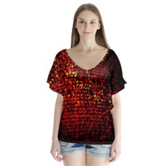 Red Particles Background Flutter Sleeve Top by Nexatart