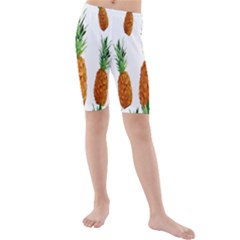 Pineapple Print Polygonal Pattern Kids  Mid Length Swim Shorts by Nexatart