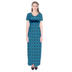 Lion Vs Gazelle Damask In Teal Short Sleeve Maxi Dress by emilyzragz