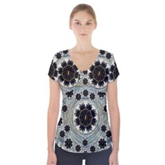 Wood In The Soft Fire Galaxy Pop Art Short Sleeve Front Detail Top by pepitasart