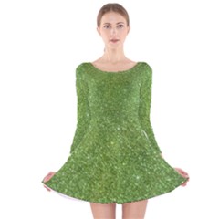 Green Glitter Abstract Texture Print Long Sleeve Velvet Skater Dress by dflcprintsclothing