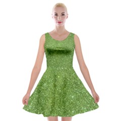 Green Glitter Abstract Texture Print Velvet Skater Dress by dflcprintsclothing