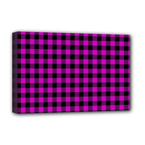 Lumberjack Fabric Pattern Pink Black Deluxe Canvas 18  X 12   by EDDArt