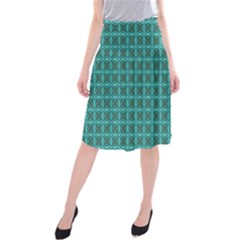 Turquoise Damask Pattern Midi Beach Skirt by linceazul