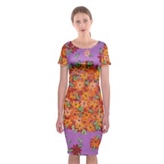 Floral Sphere Classic Short Sleeve Midi Dress by dawnsiegler