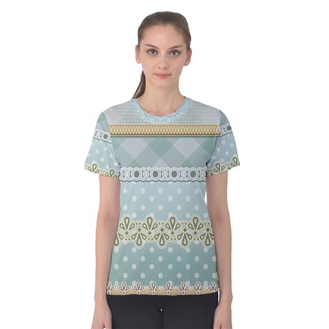 Circle Polka Plaid Triangle Gold Blue Flower Floral Star Women s Cotton Tee by Mariart