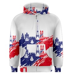 Eiffel Tower Monument Statue Of Liberty France England Red Blue Men s Zipper Hoodie by Mariart