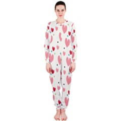 Love Heart Pink Polka Valentine Red Black Green White Onepiece Jumpsuit (ladies)  by Mariart